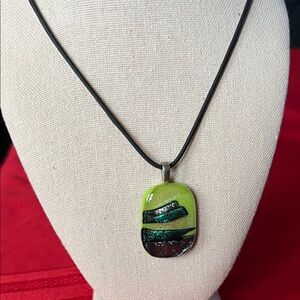 Green and Black Glass Pendant Necklace
